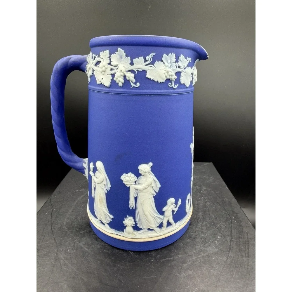 💙 Wedgwood Cobalt Blue Jasperware 24oz Trojan Jug/Pitcher 🏺✨ Rare Collectible